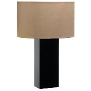 The Tesco Vogue table lamp has a unique dark wood block base. It features a stylish smokey taupe TC 
