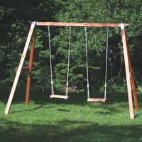 Solid pine, stained and treated swing set, (H)206