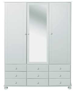 Unbranded Wycombe 3 Door 9 Drawer Mirrored Wardrobe - White