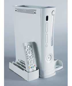 Contains console vertical stand with games storage, DVD remote control unit, and play and charge con