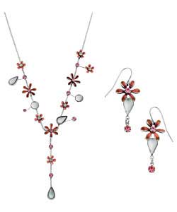 Unbranded Y-Shaped Flower Necklace and Earring Set