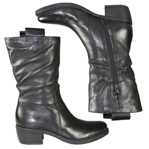 A Calf Length boot from Jones Bootmaker. Features Almond shaped toe, slouched leg and 