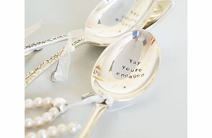 What a fabulous unique andunusual keepsake gift this Yay Youre Engaged Silver Plated Antique Desert Spoon makes  you can buy just the one so they have to romantically share or alterntively two so theyeach have their own.Each desert spoon is antique