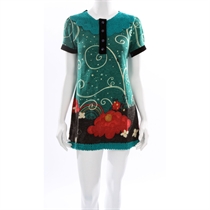 Unbranded Yumi Green Knitted Dress withVelvet Trim