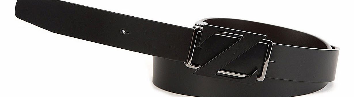 Z Zegna Double Face Metallic Belt Smartly integrate the Z Zegna logo into your casual wardrobe by wearing this reversible and adjustable smooth calfskin belt in black finished with a rubber and palladium buckle. Colour: Black Fabric: Calfskin