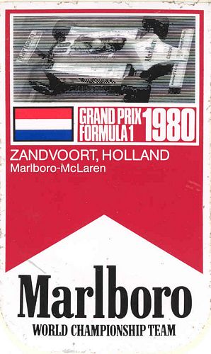 Zandvoort 1980 Team Marlboro McLaren Event Sticker (8cm x 14cm)