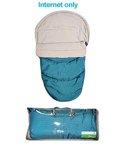 Footmuff with zipped fleeced liner.100 polyester cover and lining.Sponge clean.Size 86 x 46 x 3cm.