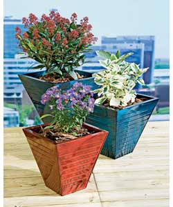 Unbranded Zinc Coated Cylinder Planters- Set of 3