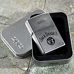 Original Zippo lighter, etched Jack Daniels Design (3 initial). Gift tin.  Please type the initials