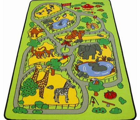 Take a stroll around the Zoo on this vibrant activity rug; ideal for your childs bedroom or Playroom. 100% polyamide. Non-slip backing. Clean with a sponge and warm soapy water. Size L100. W150cm. Weight 1.9kg. (Barcode EAN=5053095055351)
