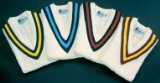 Upfront Cricket Academy GUNN and MOORE Sleeveless Boys Cricket Sweater with Trim , NAVY/SKY, Medium Boys