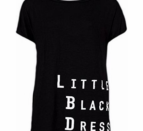 Uptown Girl NEW WOMENS LADIES LITTLE BLACK DRESS WRITING LONG T-SHIRT CREW NECK TOP 8-14