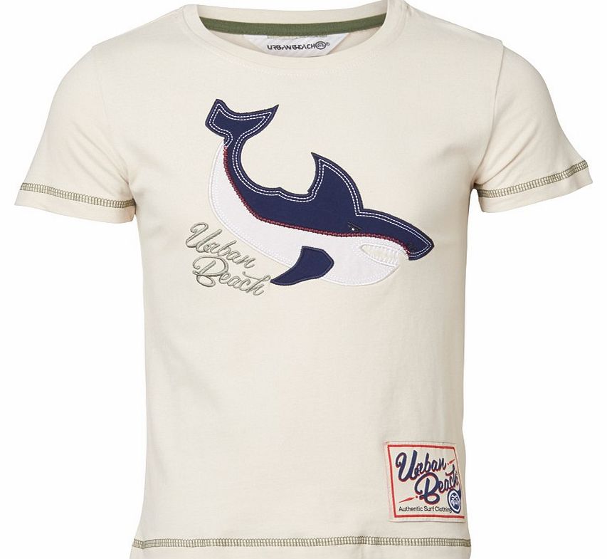 Boys Shark Applique T-Shirt Cream