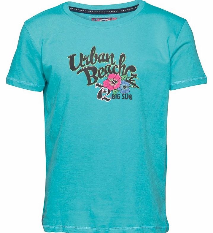 Urban Beach Girls Big Sur Print T-Shirt Blue