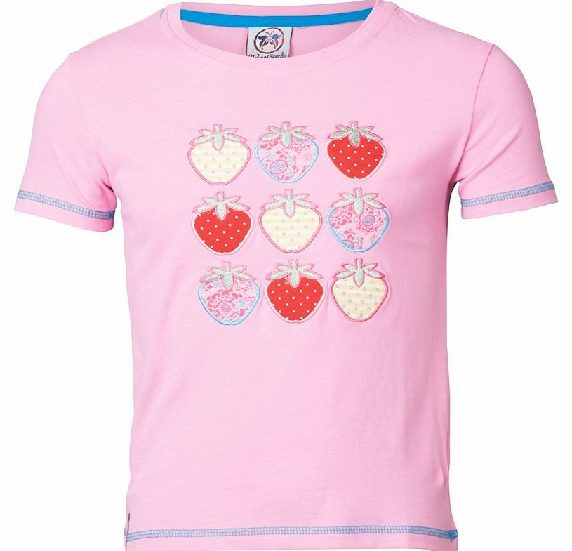 Girls Strawberry Applique T-Shirt Pink