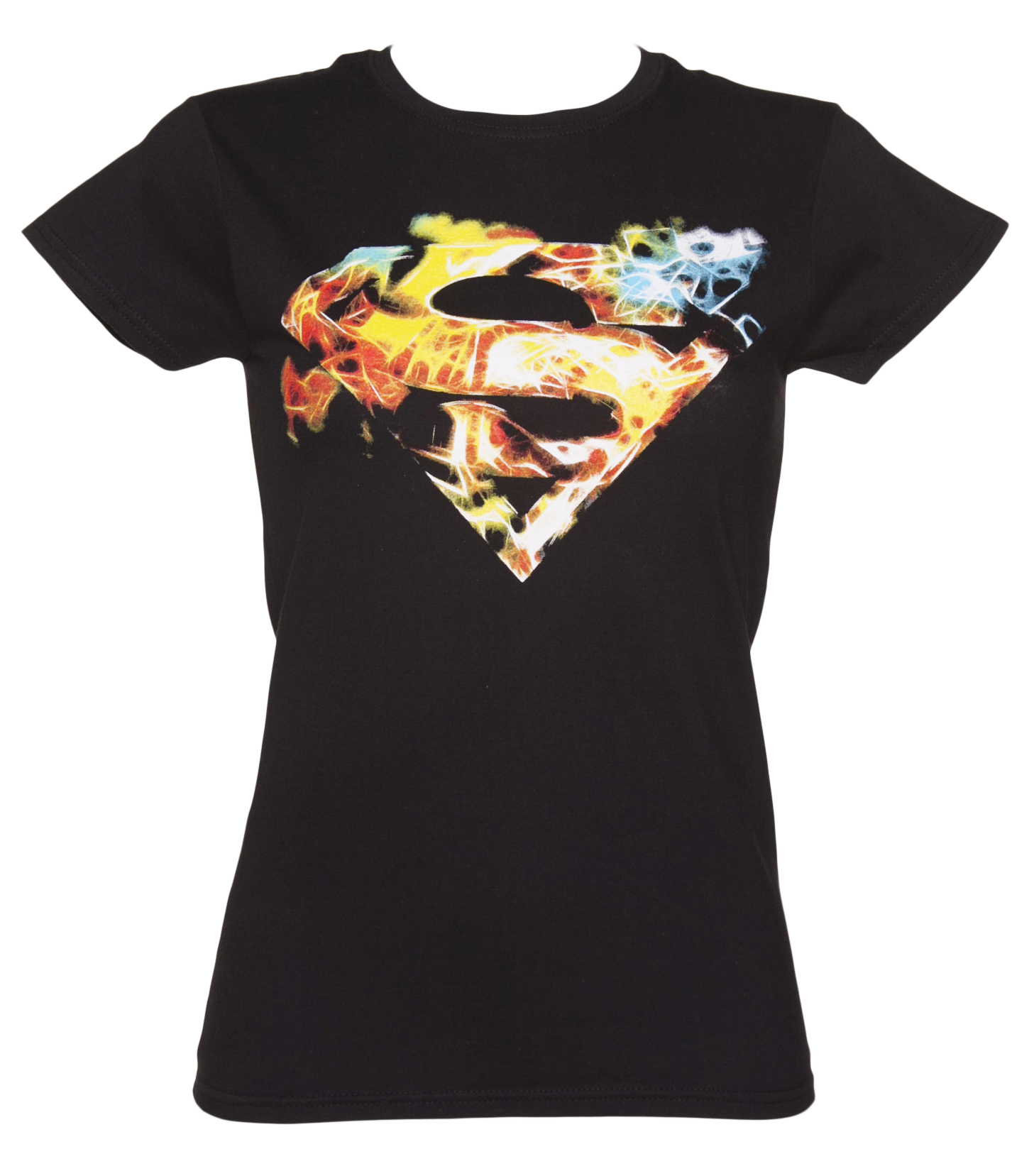 Urban Species Ladies Black Saturated Superman Logo T-Shirt