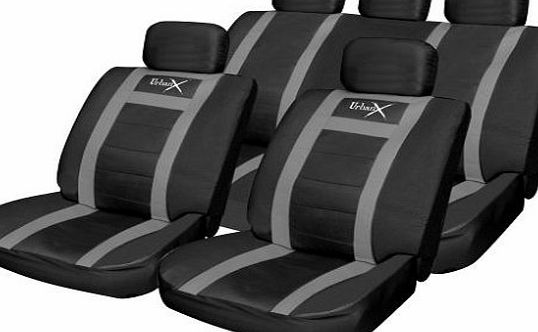 Urban X 11pce Leather Look Universal Car Seat Covers - Black/Grey