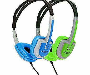 Urbanz BUZZ Childrens Lightweight Stereo Headphones, Twin Pack (Blue amp; Green)
