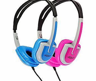 Urbanz BUZZ Childrens Lightweight Stereo Headphones, Twin Pack (Blue amp; Pink)