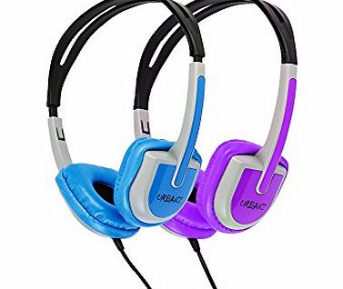 Urbanz BUZZ Childrens Lightweight Stereo Headphones, Twin Pack (Blue amp; Purple)