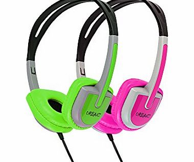 Urbanz BUZZ Childrens Lightweight Stereo Headphones, Twin Pack (Green amp; Pink)