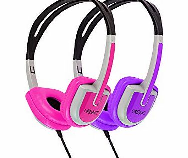 Urbanz BUZZ Childrens Lightweight Stereo Headphones, Twin Pack (Pink amp; Purple)