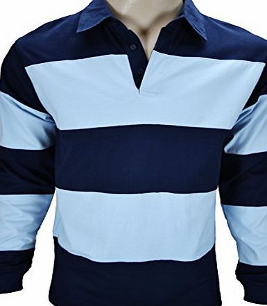 US BASIC New Mens Rugby Top Shirt Striped Cotton Long Sleeve Casual S M L XL XXL XXXL (2 Xtra Large ( XXL), White/Navy)
