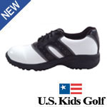 US Kids Golf US Kids Black White Dual Stripe Junior Golf Shoes