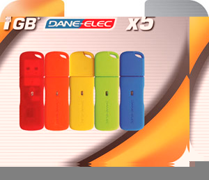 USB 2.0 Flash / Key Drive - 1GB - Dane-Elec zLight - 5 Multi-Colour VALUE PACK
