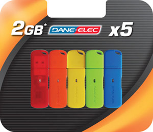 USB 2.0 Flash / Key Drive - 2GB - Dane-Elec zLight - 5 Multi-Colour VALUE PACK