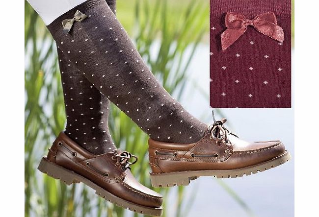 USG Stockings with Silk Bow, Size 42 - 46, 6 Pairs, Burgundy/ Off White Dotted