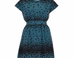 Uttam Boutique Teal bird print waist tie dress