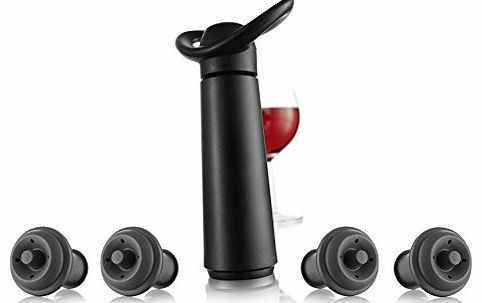 Vacu Vin Wine Saver Concerto Pump with 4 x Vacuum Bottle Stoppers - Black