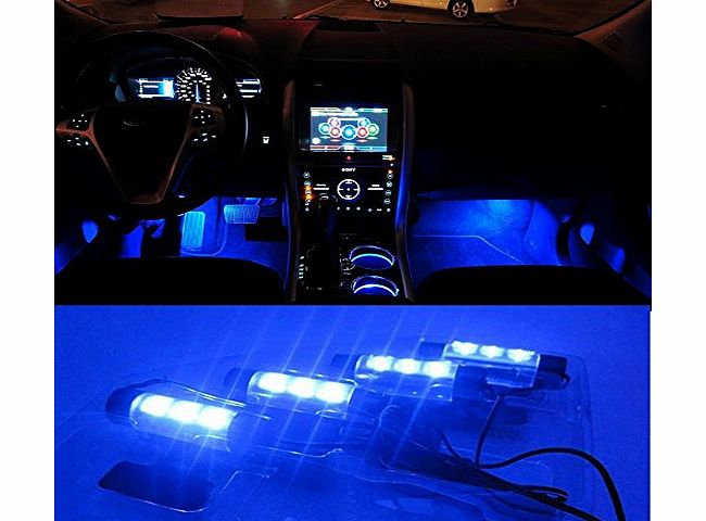 Vakind 12 V 4PCS 4 in1 Atmosphere Light 3LED Car Charge Lamp Blue Glow Car Interior Light