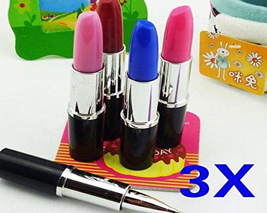Vakind 3x Mini Cute Ball Point Pen Lady Favor Office Stationery Set (Lipstick Shape)