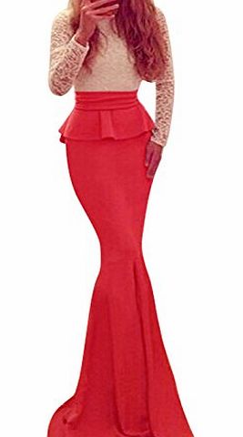 Vakind Sexy Women Lace Prom Cocktail Evening Party Formal Dress Ball Gown (S=UK8-UK10, Pink White)(Lace top Skirt)