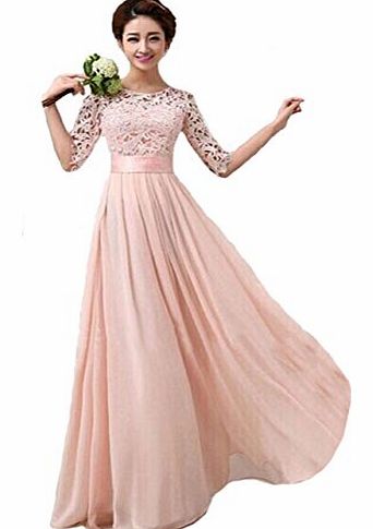 Vakind Women Lace Chiffon Prom Ball Party Dress Bridesmaid Formal Evening Gown (S=UK8-UK10, Pink)