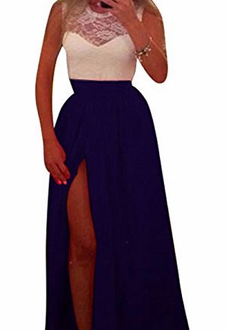 Vakind Women Long Evening Party Ball Prom Gown Formal Bridesmaid Cocktail Dress (L=UK12-UK14, Navy Blue White)