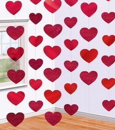 Valentines Day Red Hearts Hanging String Decorations x 6