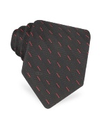 Valentino Black Pin Dot Dashed Stripe Woven Silk Tie