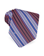 Valentino Blue Diagonal Stripe Woven Silk Tie