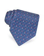 Valentino Blue Minibar Checked Woven Silk Tie