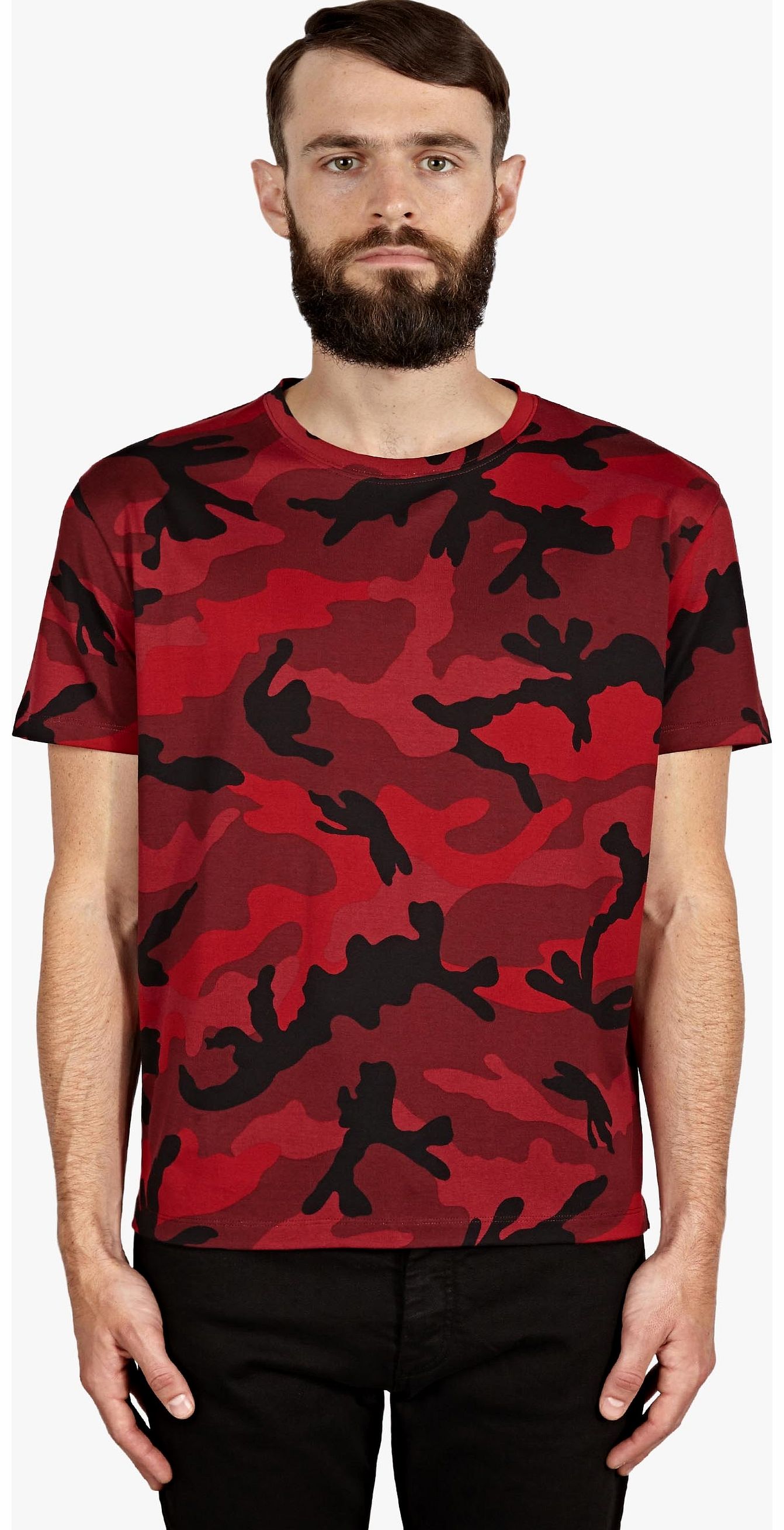 Valentino Mens Red Camouflage Cotton T-Shirt