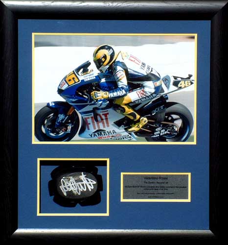 Rossi race used and signed knee pad - Framed