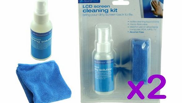 Value 4 Money 2 Pack LCD Screen Cleaning Kit - Alcohol Free - Suitable for use on all flat screen TVs / Monitors