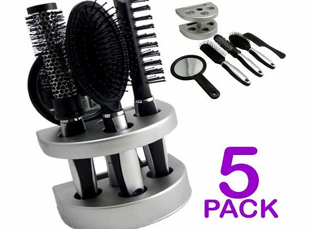Value 4 Money 5Pc Salon Style Brush Set With A Silver Stand (1 Set)