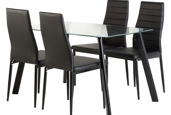 Abbey Dining Set - Clear Glass Table with 4 Black Chairs