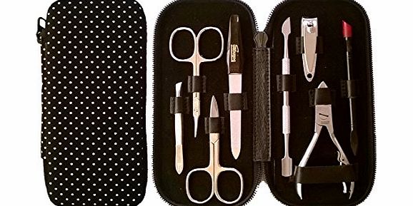 VAMA Beauty Polka Dot Luxury 8 Piece Female Manicure Pedicure Personal Nail Care Set Black