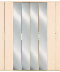 Mirrored 4 Bi-Fold Door Wardrobe - Maple