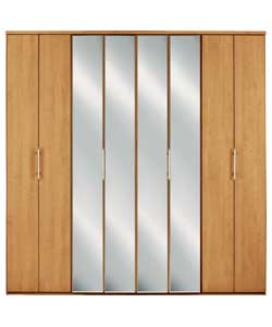 Mirrored 4 Bi-Fold Door Wardrobe - Pine